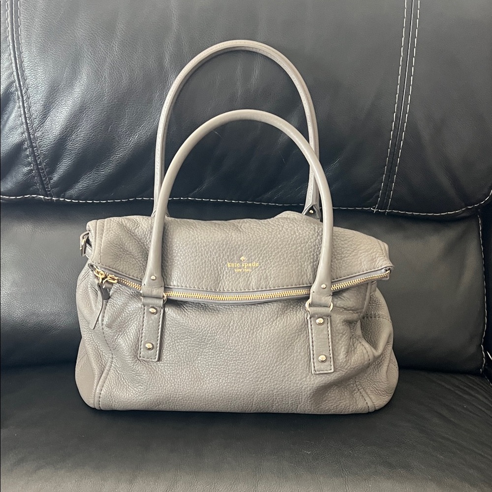 Kate Spade Cobble Hill Leslie Foldover Leather Double-Handle Satchel in Gray